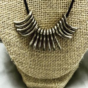 Jill Platner sprout/hammered sterling silver on 16" cord w toggle clasp